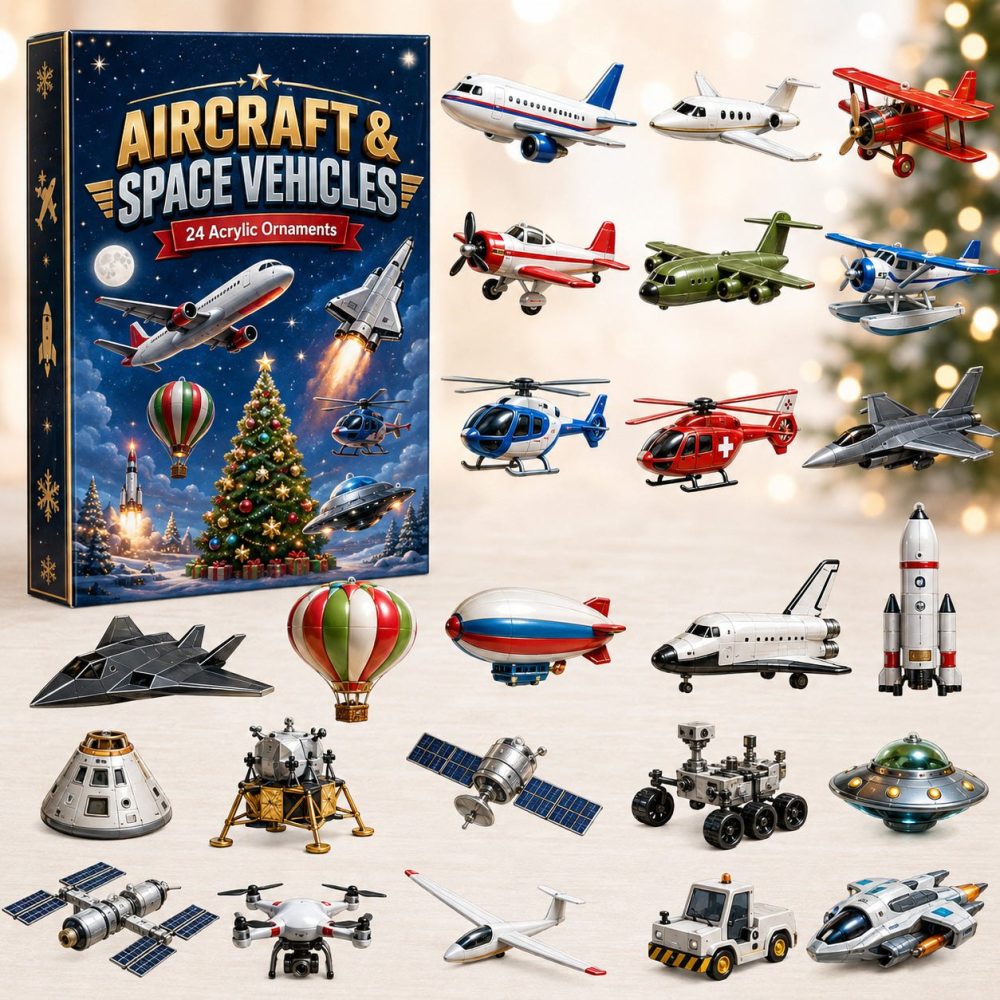 Aircraft & Space Vehicles 24-Day Countdown Calendar — Aerospace Acrylic Charms, Model Enthusiast Gift Set & Desk Display 2026