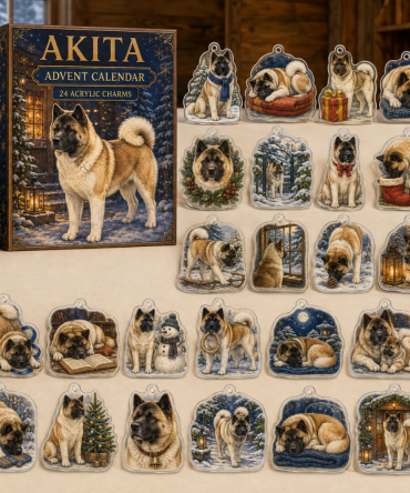 Akita Winter Holiday Countdown Advent Calendar — 24 Premium Acrylic Akita Charms, Ideal Gift For Akita Owners & Collectors
