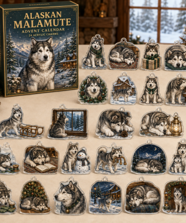 Alaskan Malamute Winter Advent Calendar — 24 Frosty Acrylic Malamute Charms, Festive Gift For Large Dog Enthusiasts