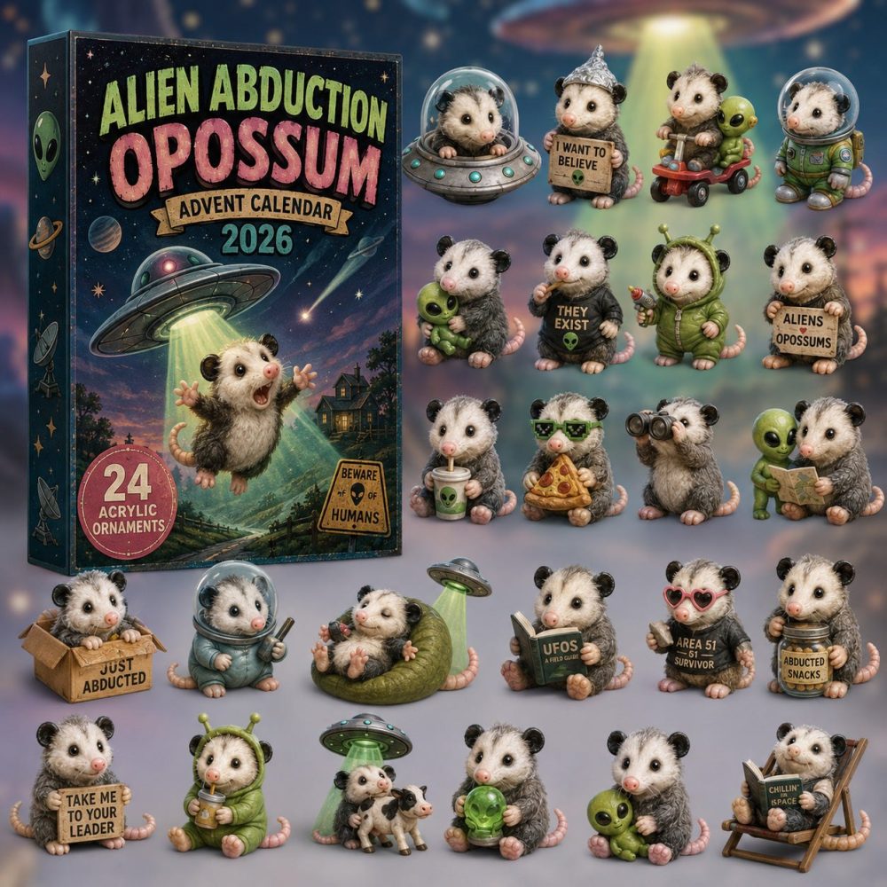 2026 Alien Abduction Opossum Countdown - Quirky 24-Day Advent Calendar With Glow Acrylic Charms, Funny Holiday Gift For Kids & Teens