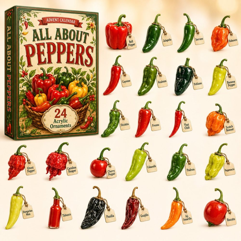 2026 All About Peppers Advent Calendar - 24 Chili & Bell Pepper Acrylic Charms, Spice-Lover Countdown & Gift Box Surprise