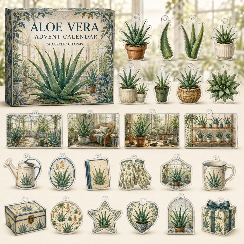 Aloe Vera 24-Day Acrylic Charm Holiday Countdown - Plant Lover Gift, Mini Charms & Home Decor