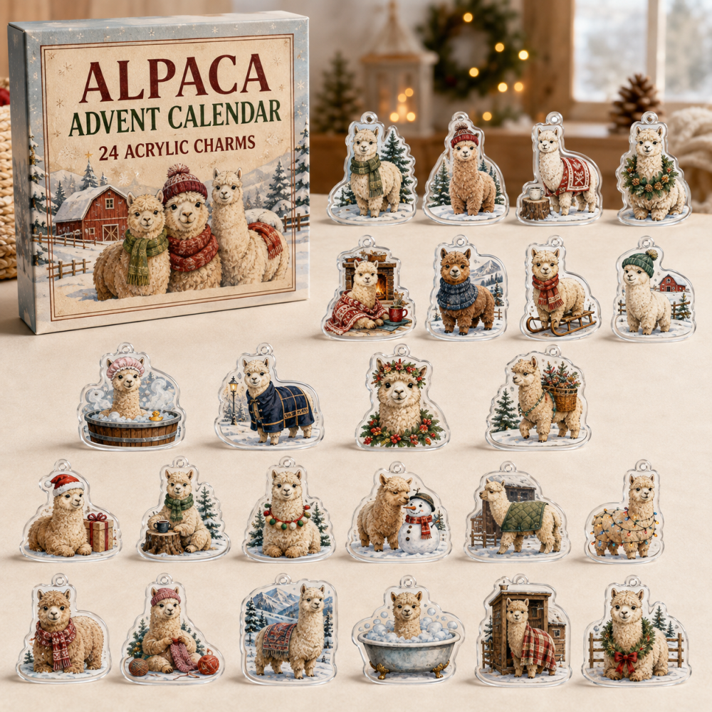 Alpaca Winter Countdown Set — 24 Acrylic Charms Advent Calendar, Adorable Holiday Gift For Alpaca Fans & Crafters