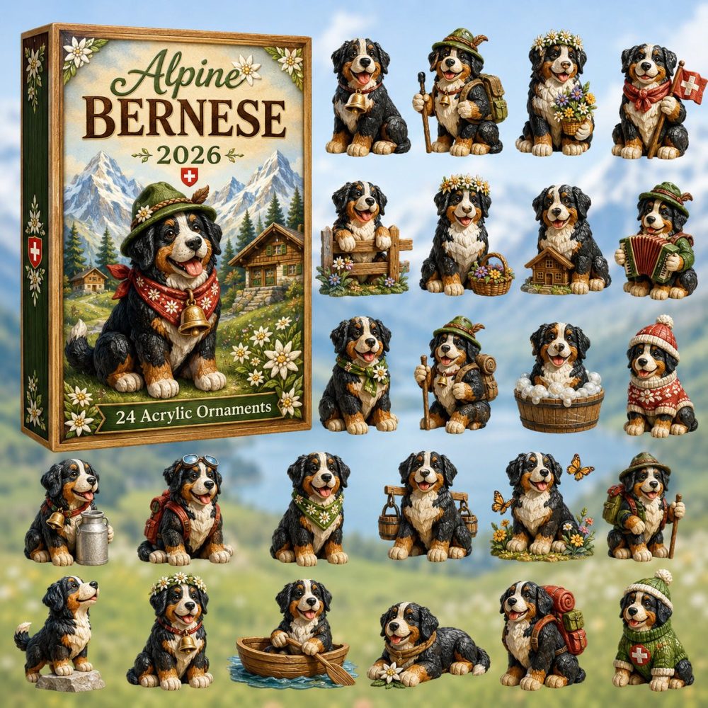 2026 Alpine Bernese Holiday Countdown Calendar — 24-Day Acrylic Charm Collection For Bernese Mountain Dog Lovers, Gift-Ready