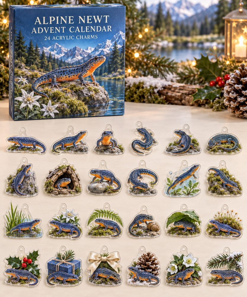 Premium Holiday Countdown Set — 24 Collectible Alpine Newt Acrylic Charms , Gift, Keychains, Stocking Stuffers