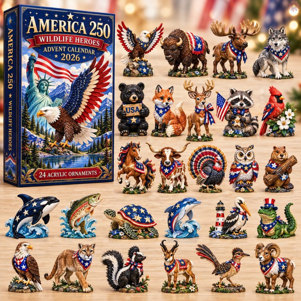 America 250 Wildlife Heroes 2026 Countdown — 24-Day Acrylic Charm Advent Calendar, Patriotic Wildlife Collector Gift