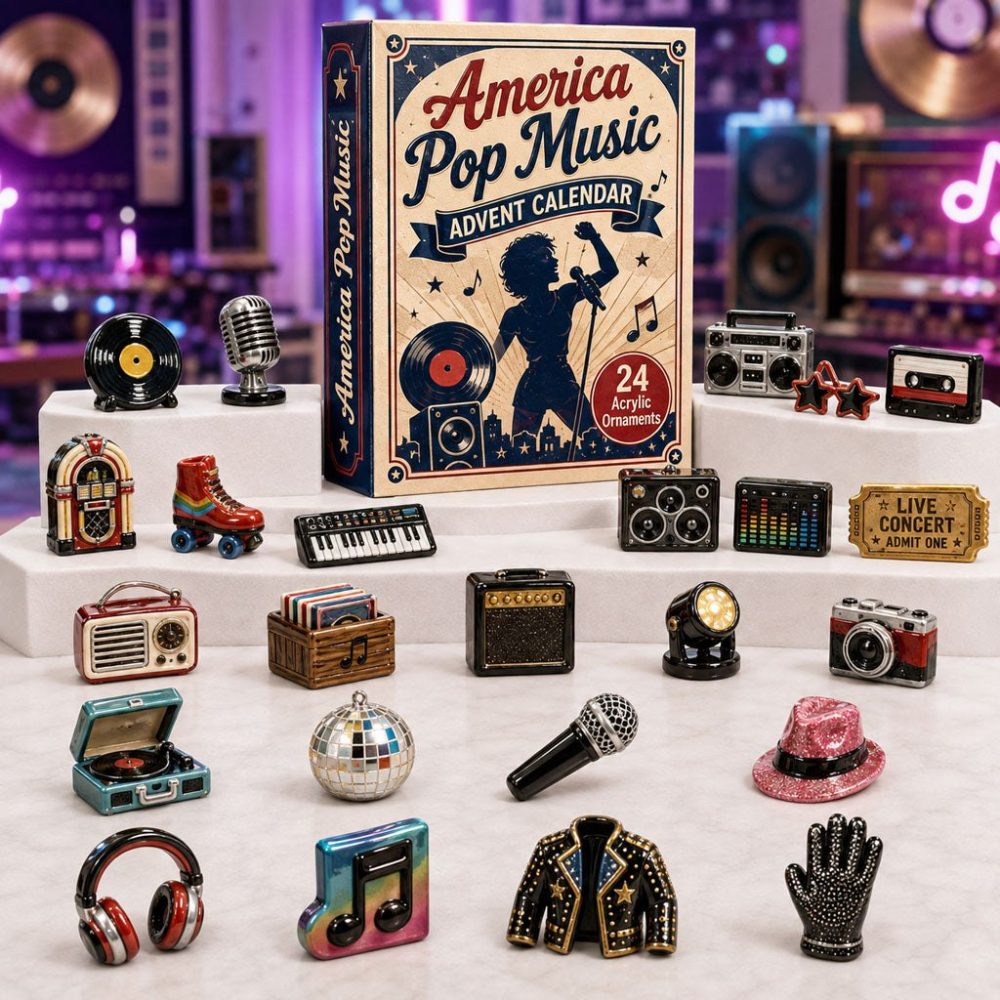 America Pop Music 2026 Advent Calendar — 24-Day Acrylic Charm Set Celebrating Iconic Pop Stars & Musical Memorabilia