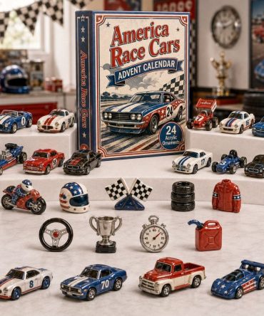 America Race Cars 2026 Advent Calendar — 24-Day Acrylic Charm Collection For Kids, Diecast-Style Racing Ornaments