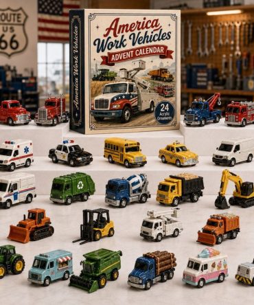 America Work Vehicles 2026 Advent Calendar — 24-Day Acrylic Charm Set Featuring Trucks, Tractors & Construction Toys