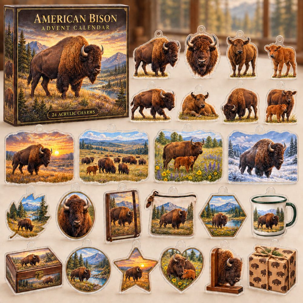 24-Day American Bison Charm Countdown: Wildlife Acrylic Charms Celebrating North American Bison — Rustic Collectible Gift For Nature Lovers