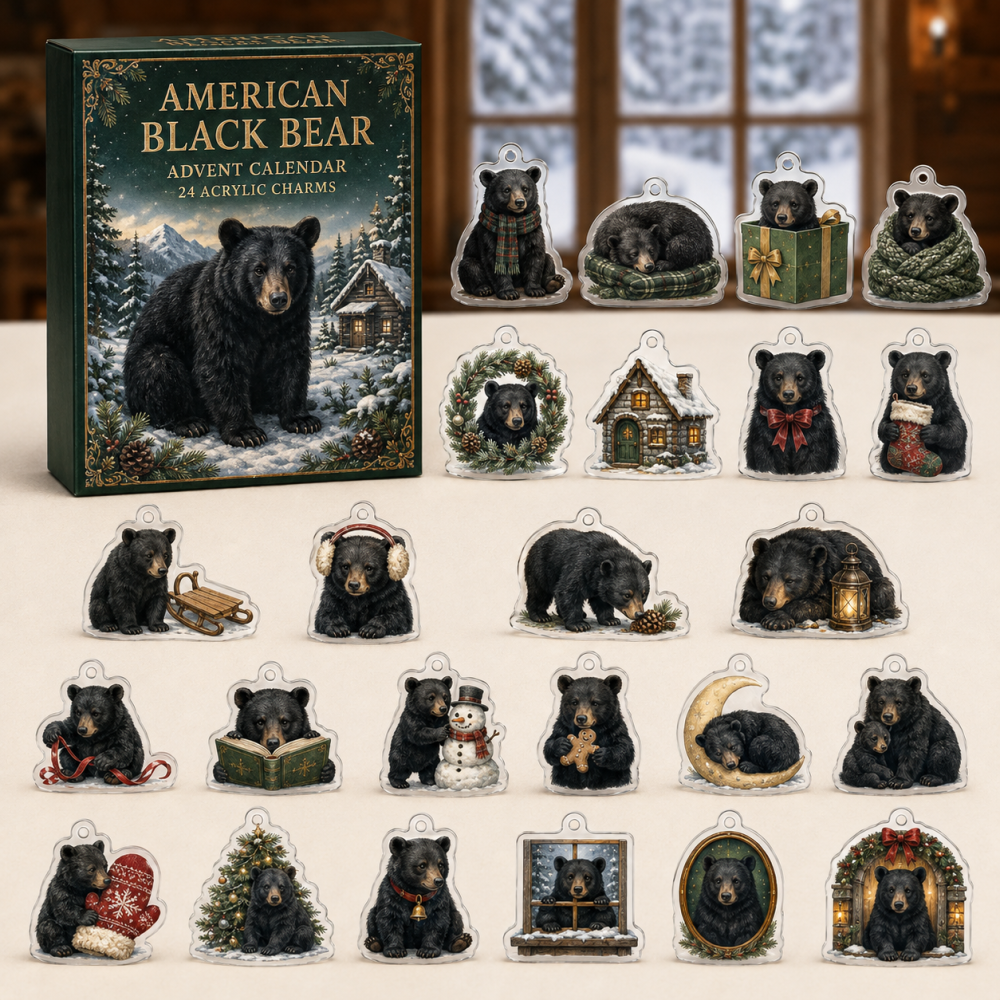 American Black Bear Holiday Advent — 24 Acrylic Charm Set, Wildlife-Themed Christmas Countdown & Gift For Nature Fans