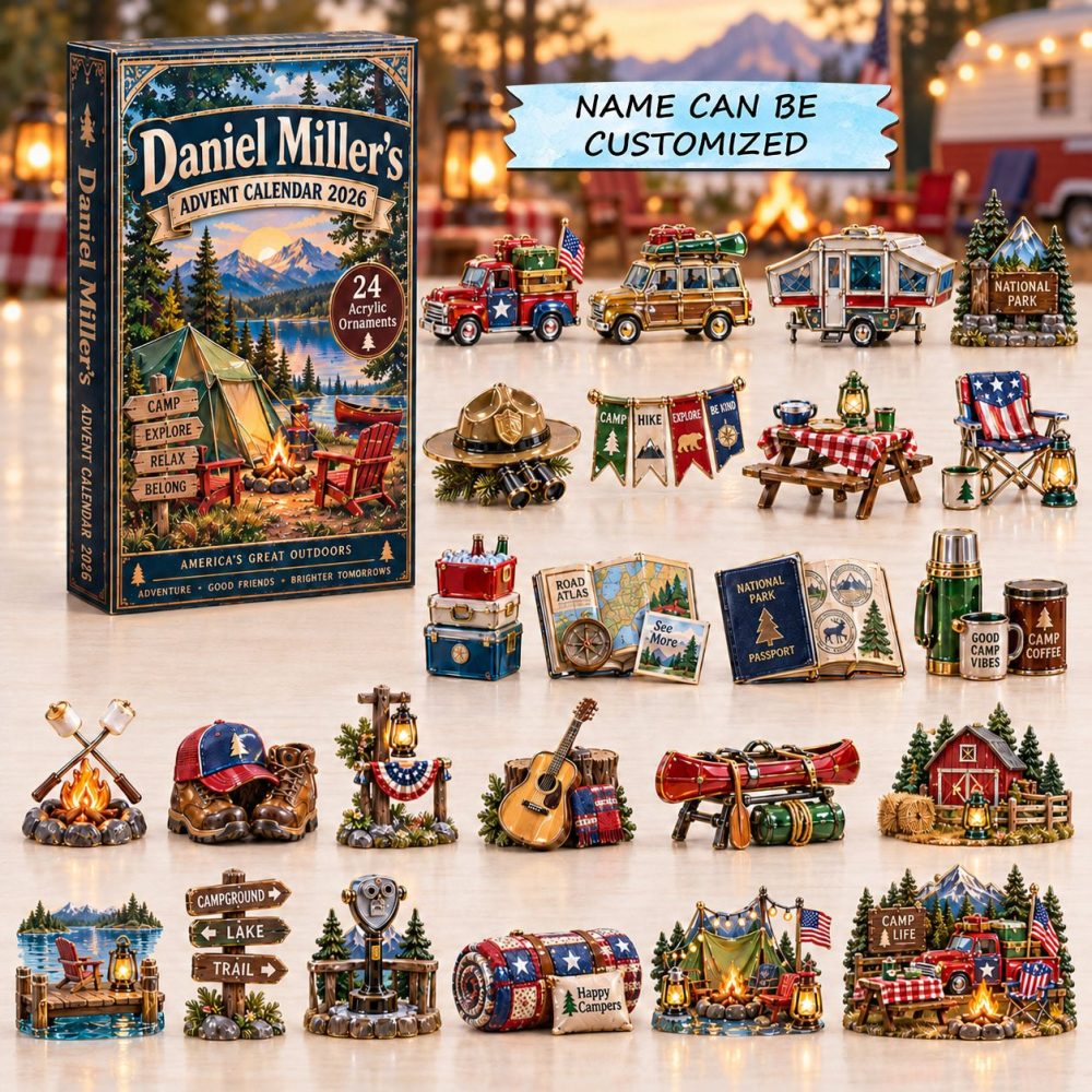 2026 American Camping Life Advent Calendar - 24-Day Patriotic Outdoor Countdown With Acrylic Charms, Us Camping Icons & Gift-Ready Box