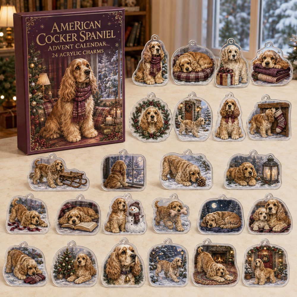 American Cocker Spaniel Holiday Advent Set — 24 Cute Acrylic Charms, Perfect Festive Gift For Cocker Spaniel Lovers & Collectors