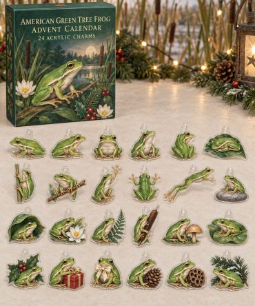 Premium Holiday Countdown Set — 24 Collectible American Green Tree Frog Acrylic Charms , Gift, Keychains, Stocking Stuffers
