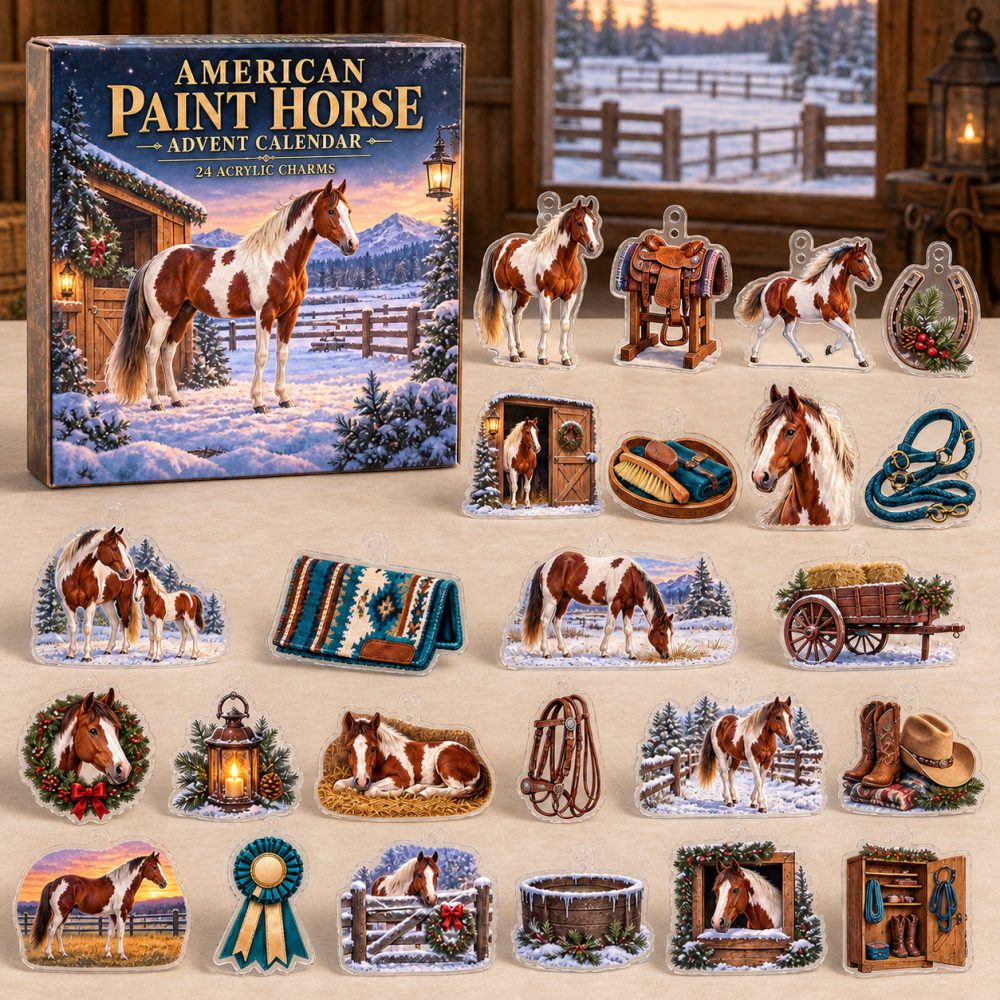 American Paint Horse Winter Charm Set: 24 Colorful Acrylic Horse Charms - Holiday Advent Gift For Paint Horse Fans, Riders & Collectors