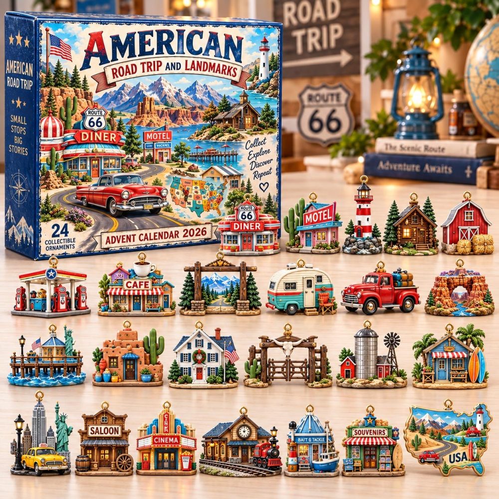 2026 Usa Road-Trip Holiday Countdown — 24 Acrylic Travel Charms, Collectible Countdown Calendar For Family Gifts & Decor