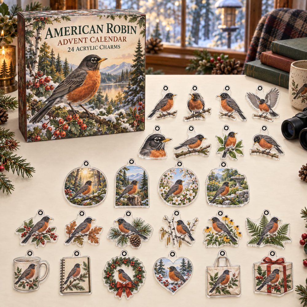 American Robin Acrylic Charm Advent Collection — 24-Day Holiday Ornament Set, Ideal Gift For Nature Lovers