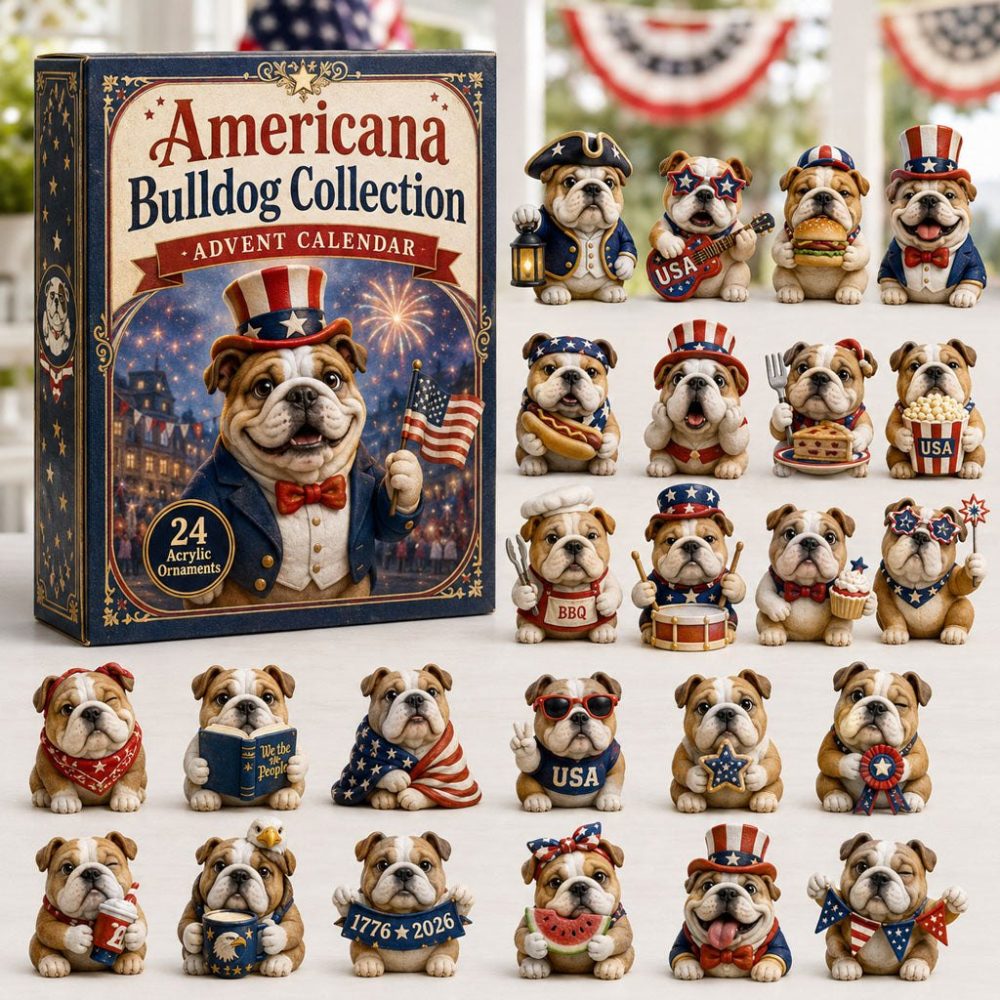 2026 Americana Bulldog Patriotic Countdown - 24-Day Acrylic Bulldog Charm Advent Set, Ideal Dog Lover Holiday Gift