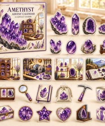 Amethyst 24-Day Charm Countdown — 24 Acrylic Amethyst-Style Charms In Advent Box For Calm, Healing & Jewelry Making