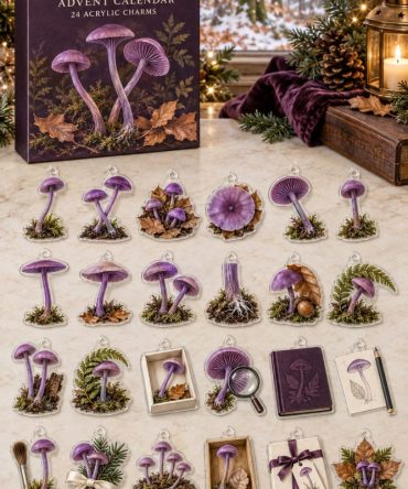 Amethyst Deceiver Mushroom 24-Day Holiday Charm Set — Acrylic Fungi Icons For Foragers, Mycology Fans & Nature Gifts