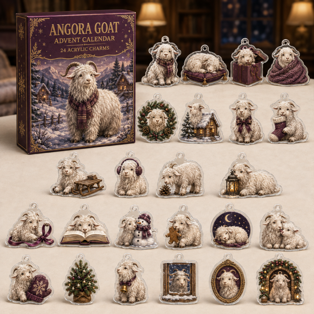 Angora Goat Holiday Charm Set — 24-Day Acrylic Advent Collection For Farm & Goat Lovers, Cute Seasonal Ornaments & Gifts