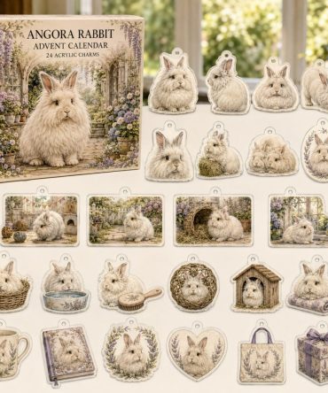 Angora Rabbit Holiday Countdown Calendar — 24 Fluffy Acrylic Charms, Perfect Present For Angora & Rabbit Enthusiasts