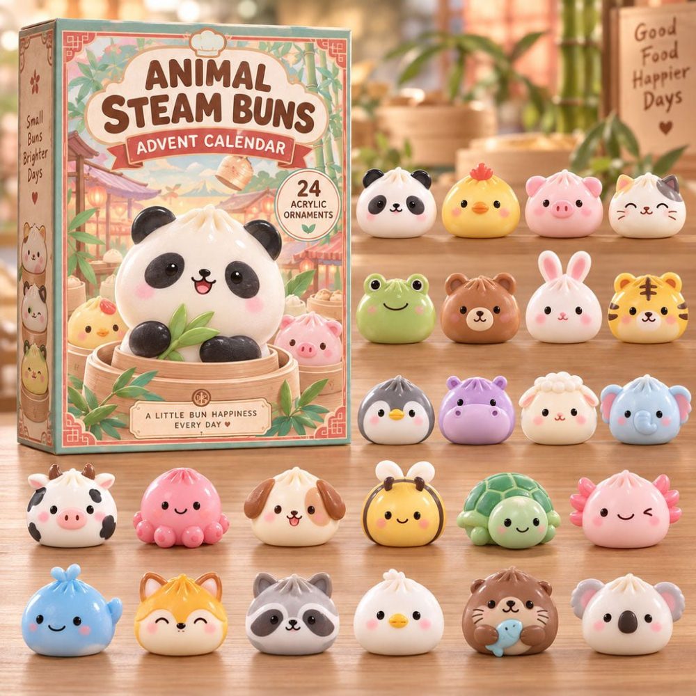 Animal Steam Buns Advent Calendar 2026 - 24-Day Cute Animal Charms Countdown With Acrylic Collectibles, Kids Holiday Gift & Surprise