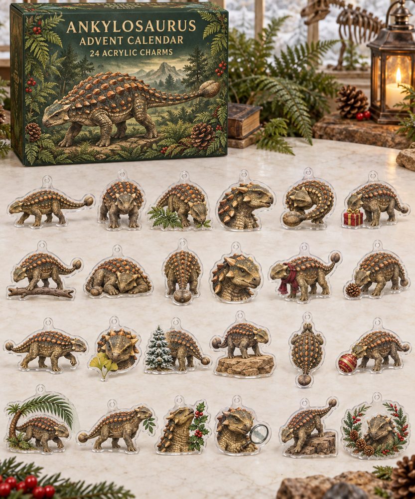 24-Day Acrylic Charm Advent Calendar — Ankylosaurus Dinosaur Pack , Armored Dino Countdown For Kids & Collectors