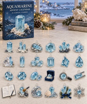 Aquamarine 24-Day Crystal Countdown - Ocean-Toned Acrylic Charm Set With 24 Pieces For Serene Holiday Gifts, Jewelry & Decor Displays
