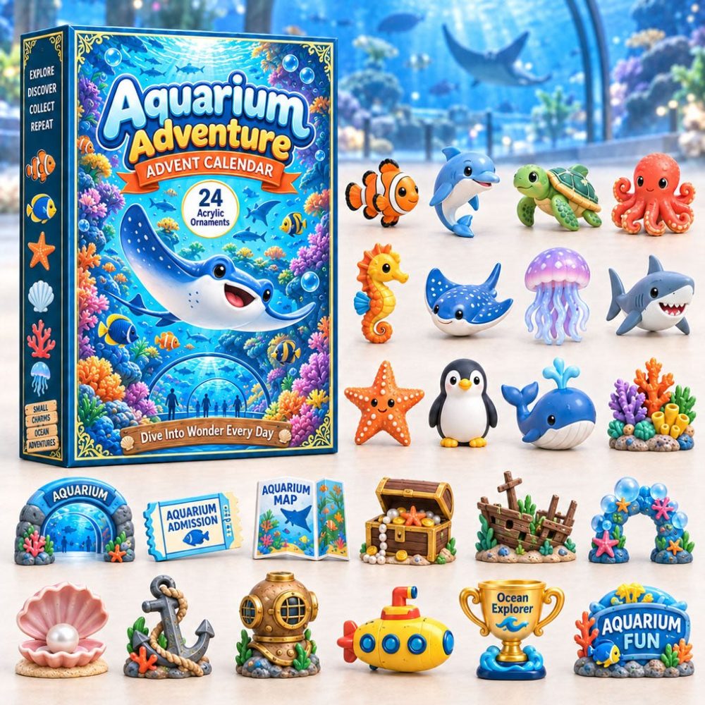 Aquarium Holiday Countdown 2026 - 24 Underwater Acrylic Charms For Kids, Reusable Sea-Life Advent Gift & Decor