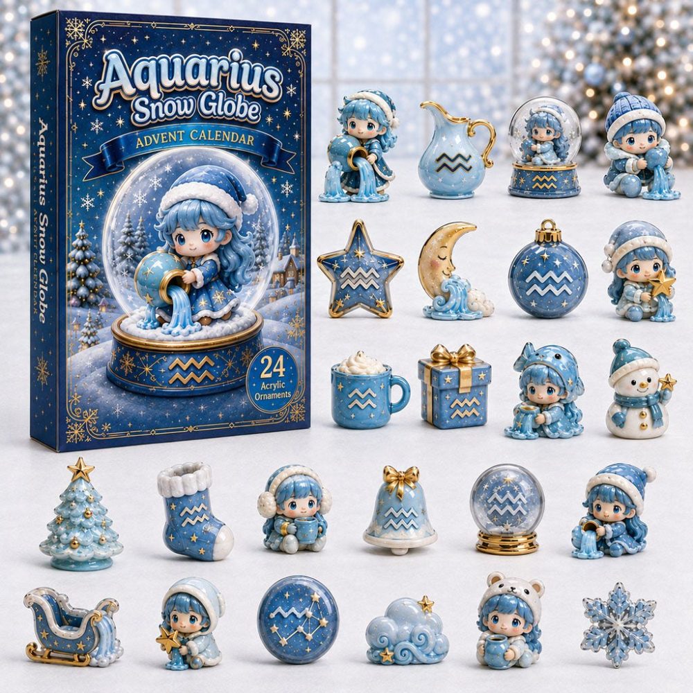 2026 Aquarius Snow Globe Advent Calendar - 24 Zodiac-Themed Acrylic Charms, Winter Horoscope Countdown & Gift For Astrology Lovers