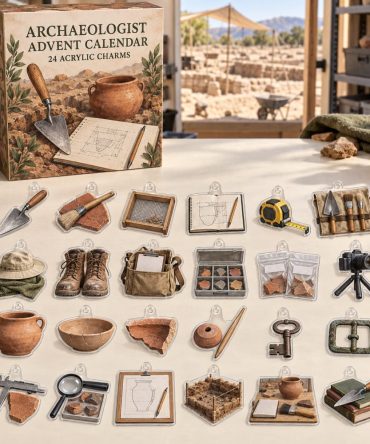 24-Day Archaeology Charm Advent: Acrylic Fossil & Tool Mini Charms Gift Box For History Lovers, Unique Holiday Stocking Stuffer