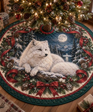 Arctic Fox Heritage Quilted Christmas Tree Skirt — 48" Round Premium Holiday Decor, Plush Lining, Machine-Washable, Gift-Ready
