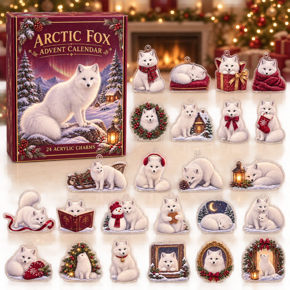 Arctic Fox Holiday Countdown: 24-Day Acrylic Charm Advent - Sleek Winter Gift, Cute Fox Ornaments For Collectors