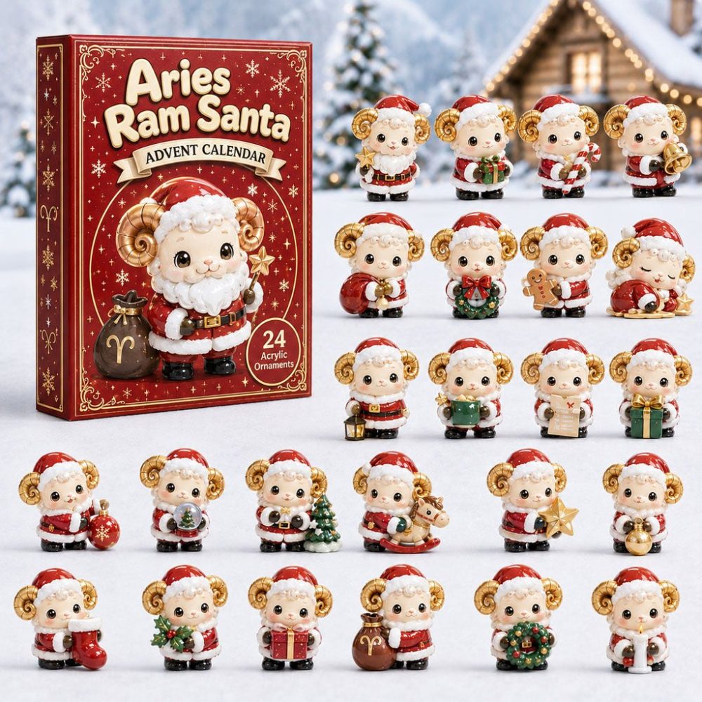2026 Aries Ram Santa Advent Calendar - 24 Zodiac Acrylic Charms, Festive Horoscope Gifts For Astrology & Christmas Fans