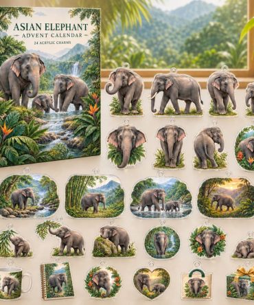Asian Elephant Conservation Countdown — 24 Detailed Acrylic Elephant Charms, Daily Reveal Set Supporting Wildlife Fans 2026