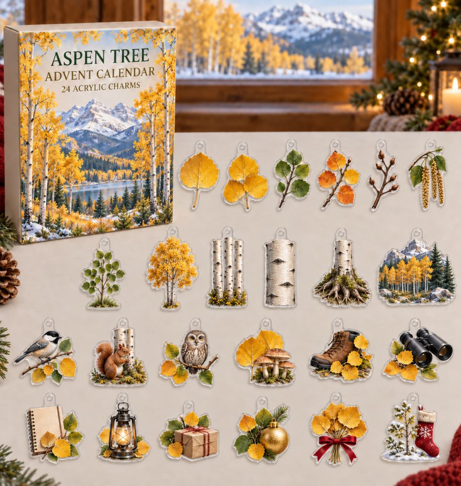 Serene Aspen Tree Holiday Countdown Advent Calendar - 24 Acrylic Charms, Reusable Nature-Themed Gift For Outdoors Lovers