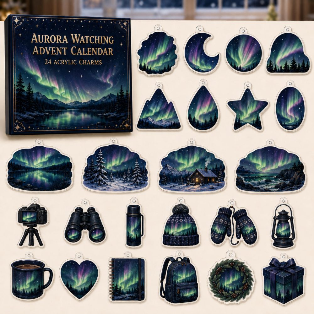 Aurora Watching Holiday Countdown — 24 Acrylic Northern Lights Charms, Stargazing & Nature Gift For Adventurers