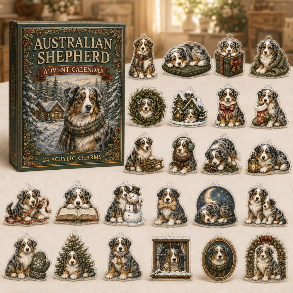 Australian Shepherd Holiday Countdown Calendar — 24 Acrylic Charms, 24-Day Gift Set For Aussie Lovers And Dog Collectors