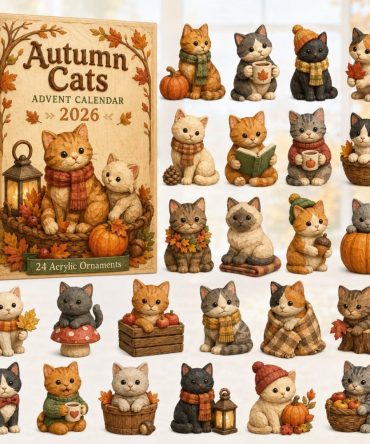 Sweet 2026 Autumn Cat Moment Advent Countdown — 24-Day Acrylic Charm Calendar, Cozy Cat-Themed Fall Gift & Decor