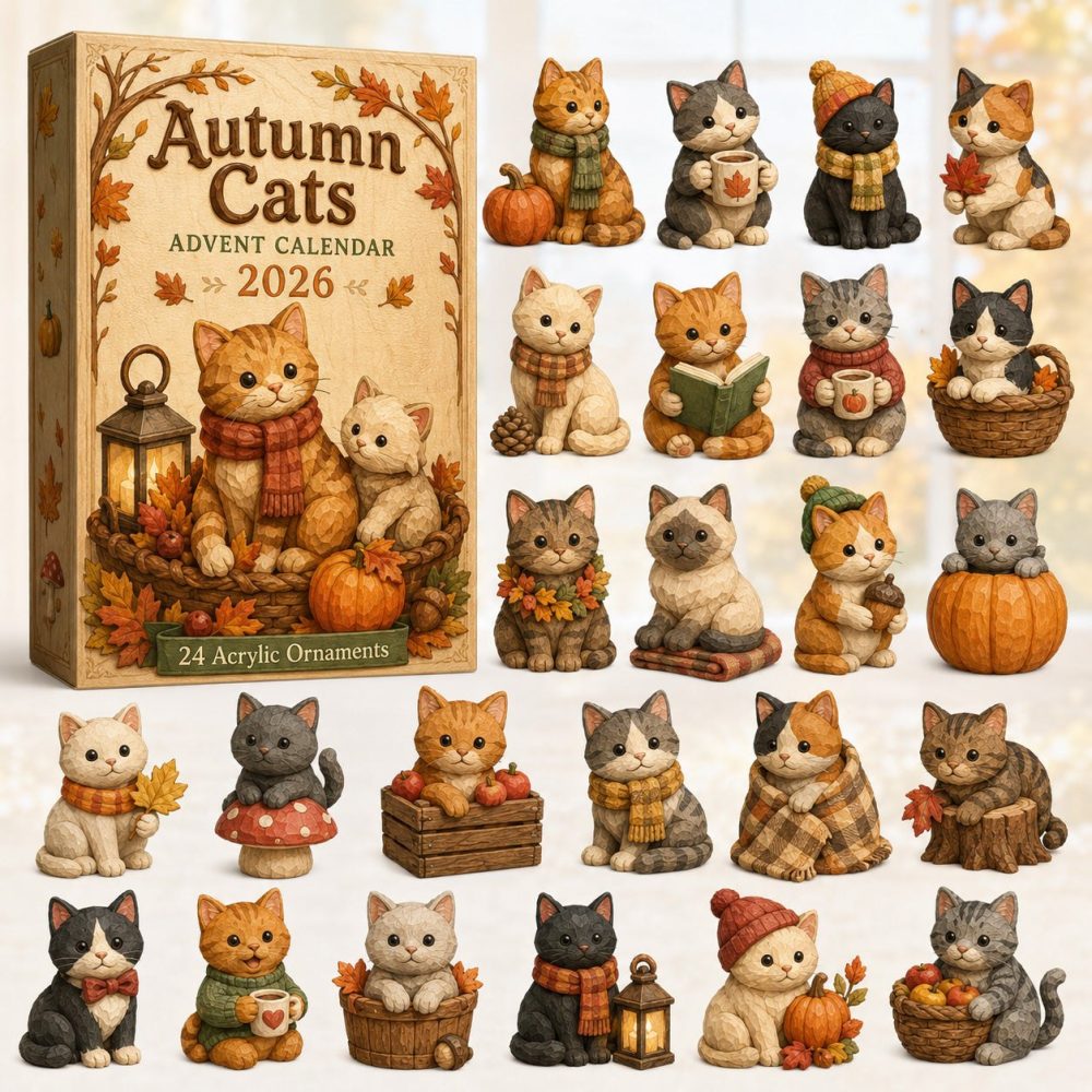 Sweet 2026 Autumn Cat Moment Advent Countdown — 24-Day Acrylic Charm Calendar, Cozy Cat-Themed Fall Gift & Decor