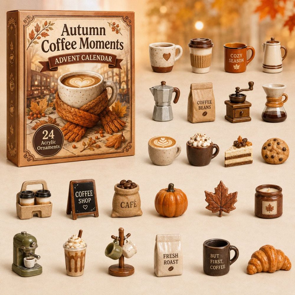 Autumn Coffee Moments Advent 2026 — 24-Day Acrylic Charm Calendar For Cozy Mornings, Barista Lover Gift