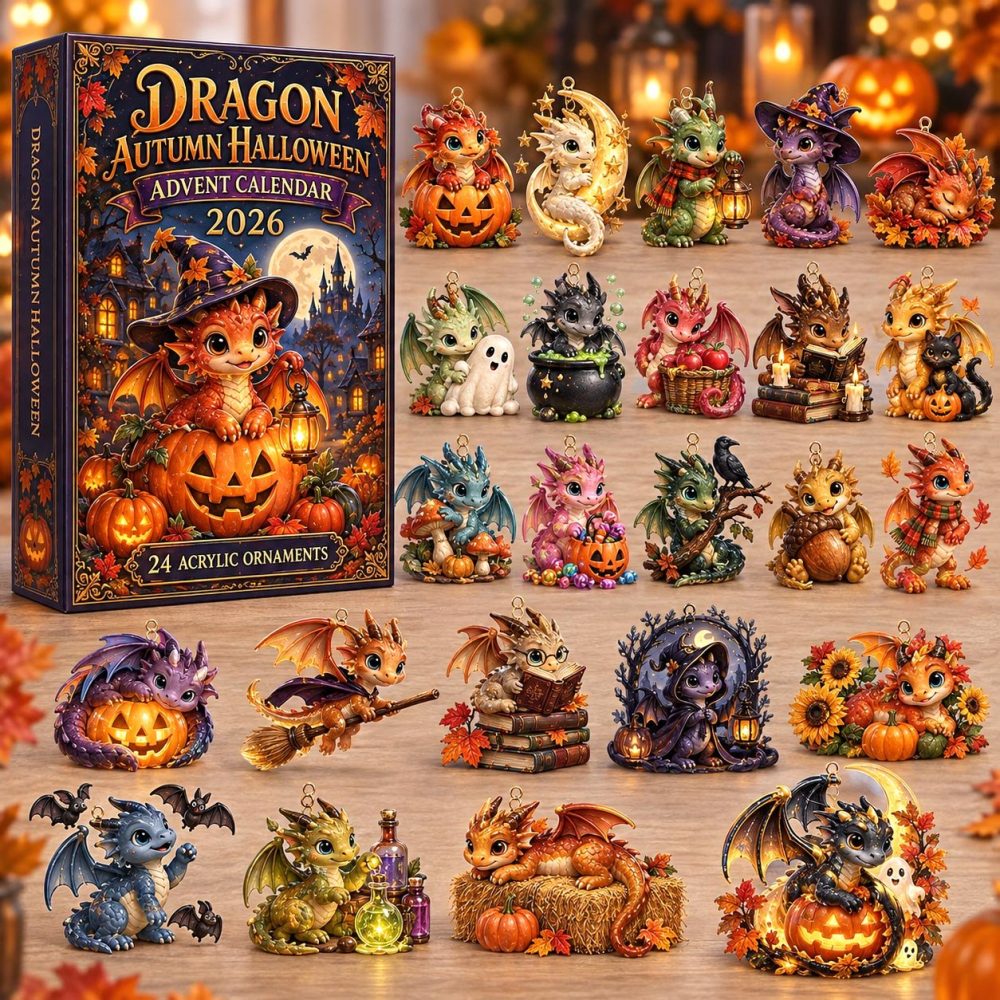 Autumn Halloween Dragon 24-Day Fall Advent Calendar With Acrylic Charms — 2026 Spooky Fantasy Countdown & Gift For Fans