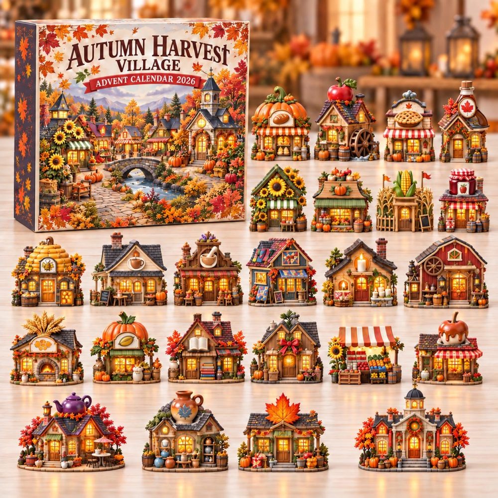 Autumn Harvest Village 24-Day Fall Advent Calendar With Acrylic Charms — 2026 Cozy Harvest Countdown & Seasonal Gift