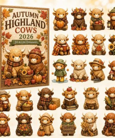 Rustic 2026 Autumn Highland Cows Advent Countdown — 24-Day Acrylic Charm Calendar For Farmhouse Decor & Country Gift Giving