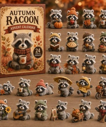 Autumn Raccoon Life Advent Calendar 2026 — 24-Day Acrylic Charm Countdown, Rustic Woodland Gift & Decor