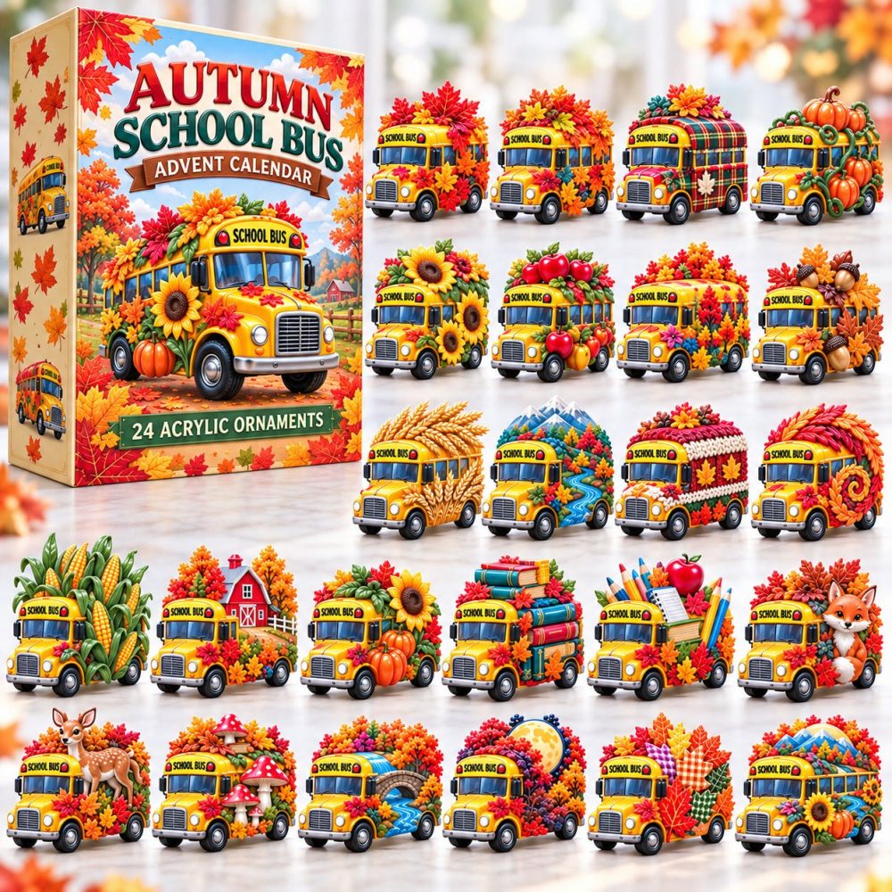 2026 Autumn School Bus Advent Calendar — 24 Acrylic Charms, Fall Back-To-School Themed Countdown, Fun Holiday Gift