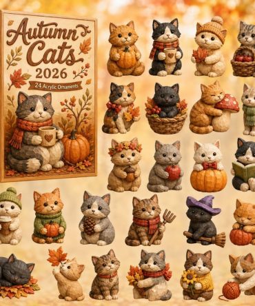 Charming 2026 Autumn Cat Season Advent Countdown — 24-Day Acrylic Charm Calendar For Cat Lovers, Cozy Fall Gift Idea