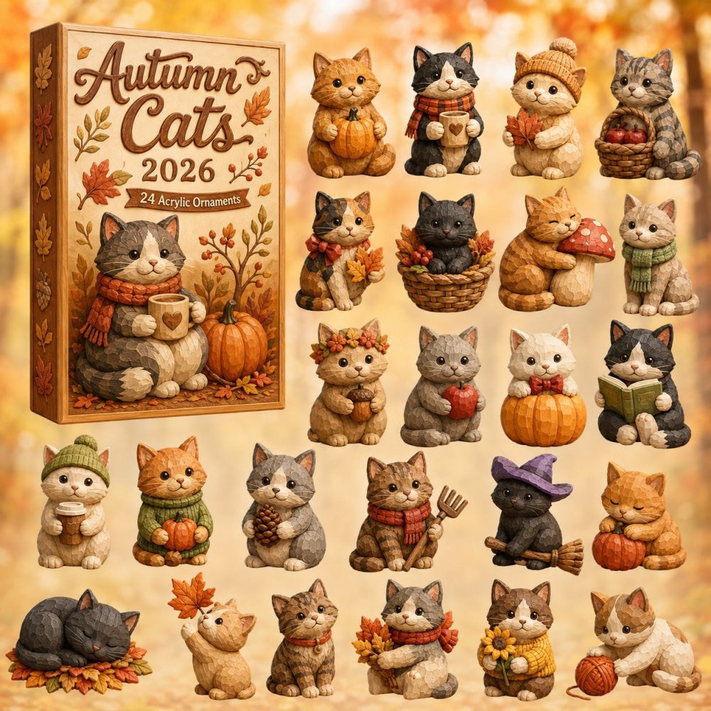Charming 2026 Autumn Cat Season Advent Countdown — 24-Day Acrylic Charm Calendar For Cat Lovers, Cozy Fall Gift Idea