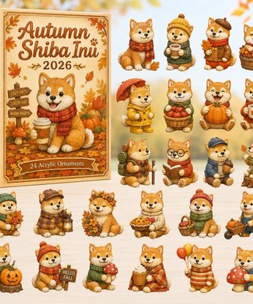 Adorable 2026 Autumn Shiba Inu Advent Countdown — 24-Day Acrylic Charm Calendar For Dog Lovers, Cute Fall Gift & Decor